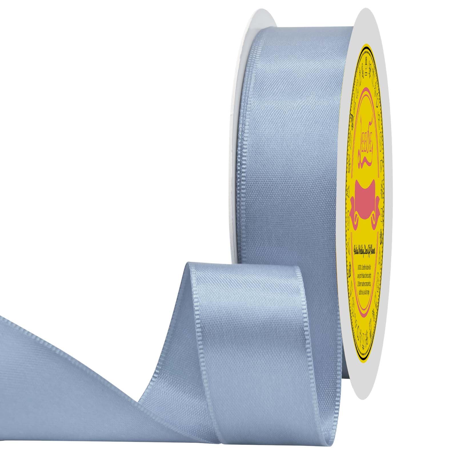 Dusty Blue Double Face Satin Ribbon 1 inch X 50 Yards Spool Bright Colors Very Suitable for Weddings Gift Package Wrapping Dancer Wand Sewing Party Hair Bow Invitation Decorations and More