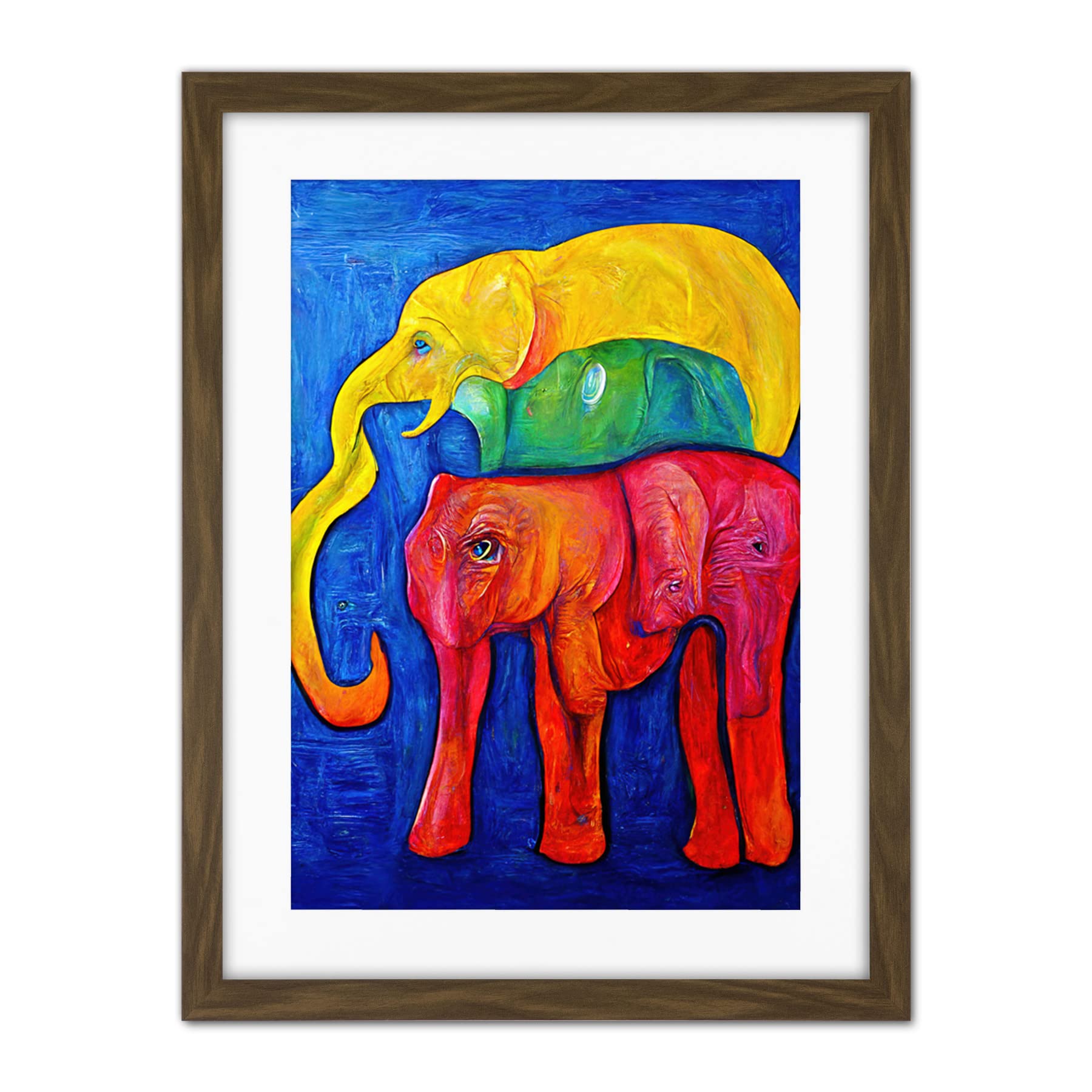 Doppelganger33 LTD Abstract Pop Art Surrealism Elephants Colourful Oil Artwork Framed Wall Art Print 18X24 Inch