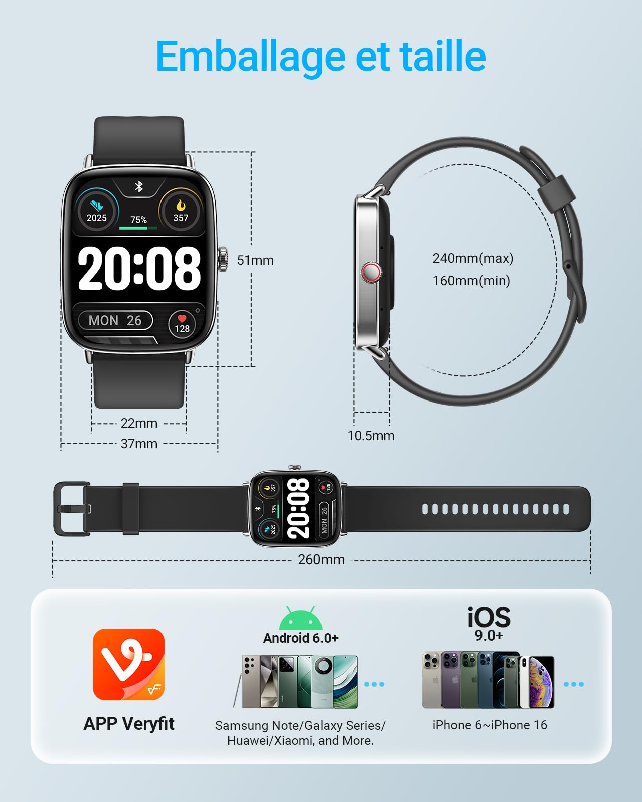 Montre Connectée Homme Femme avec Appel Bluetooth, 1,85" Smartwatch Moniteur de Fréquence Cardiaque/SpO2/Sommeil, Montre de Sport 110+ Modes Sportifs Podomètre, Etanchéité IP68, pour iOS et Android