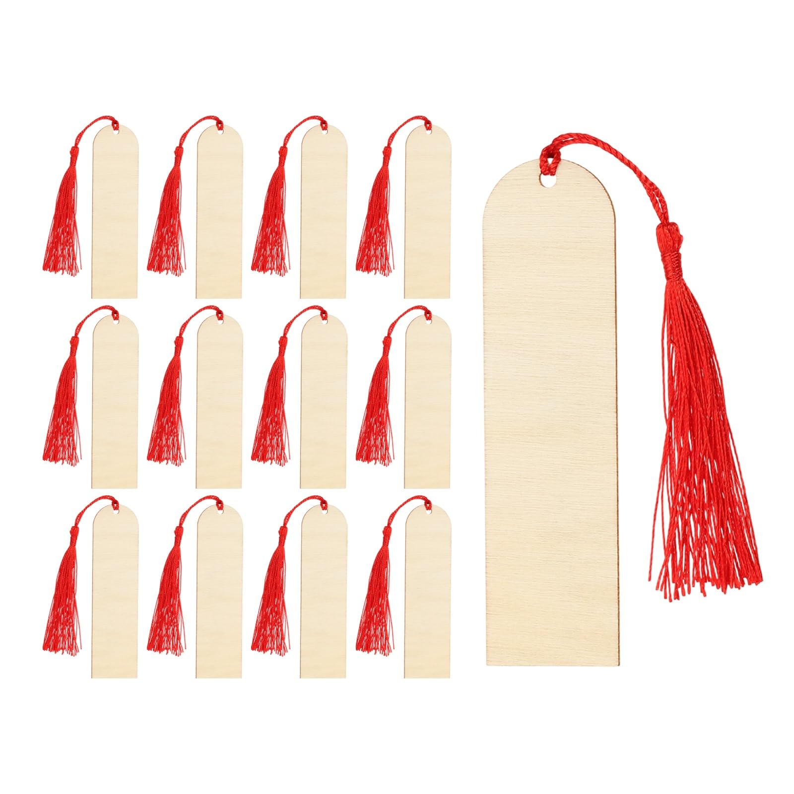 sourcing map 50 Pcs Unfinished Wooden Bookmarks, Arch Shape Blank DIY Bookmarks with Holes and Tassels for DIY Crafts Christmas Wedding Party Birthday Decoration