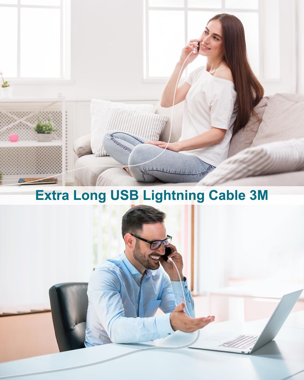 iPhone Cavo Originale Apple Certificato MFi 3 Metri Lightning USB, Caricatore Lungo per iPhone 14 13 12 11 Pro Max/X/XS/XR/8/7/6/SE/iPad