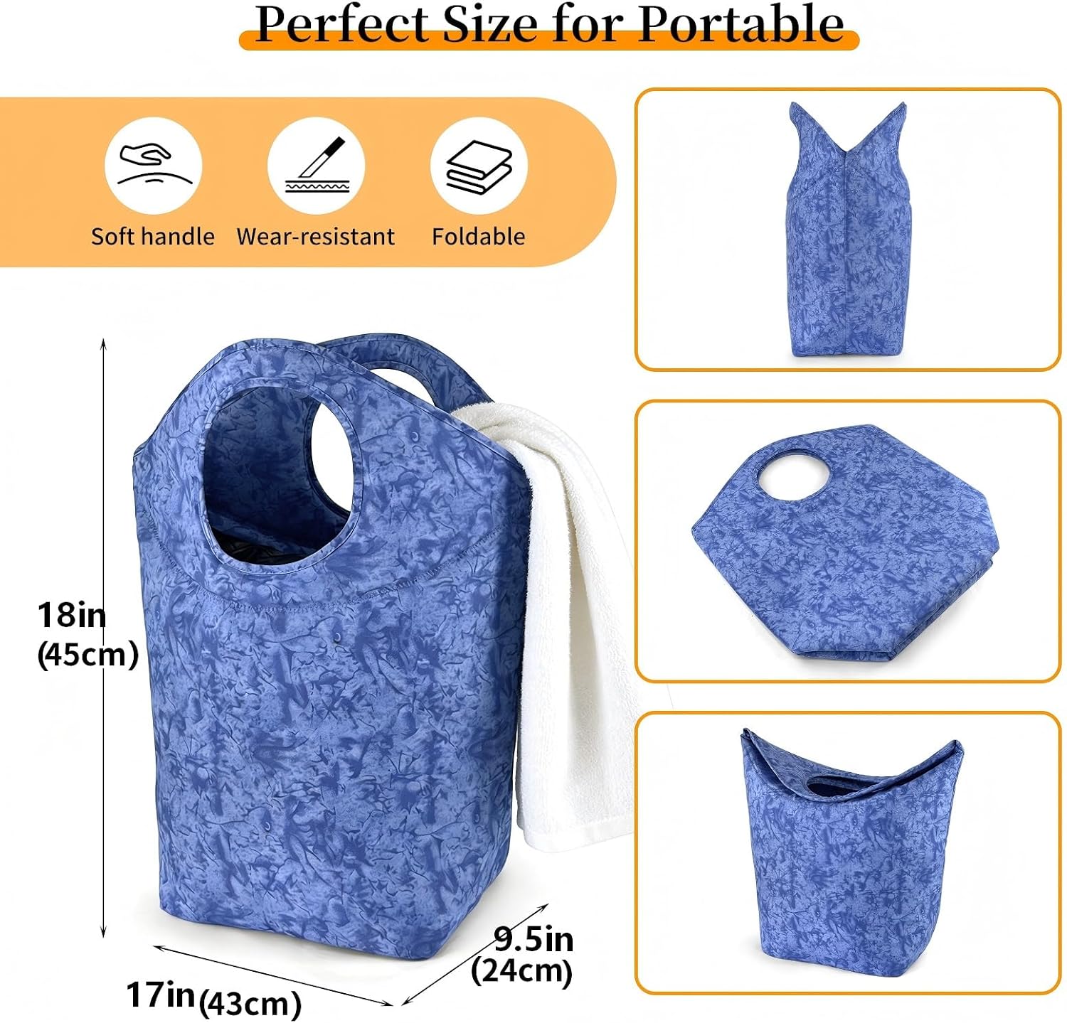 47L Small Laundry Basket, Collapsible Waterproof Fabric Laundry Hamper image 2