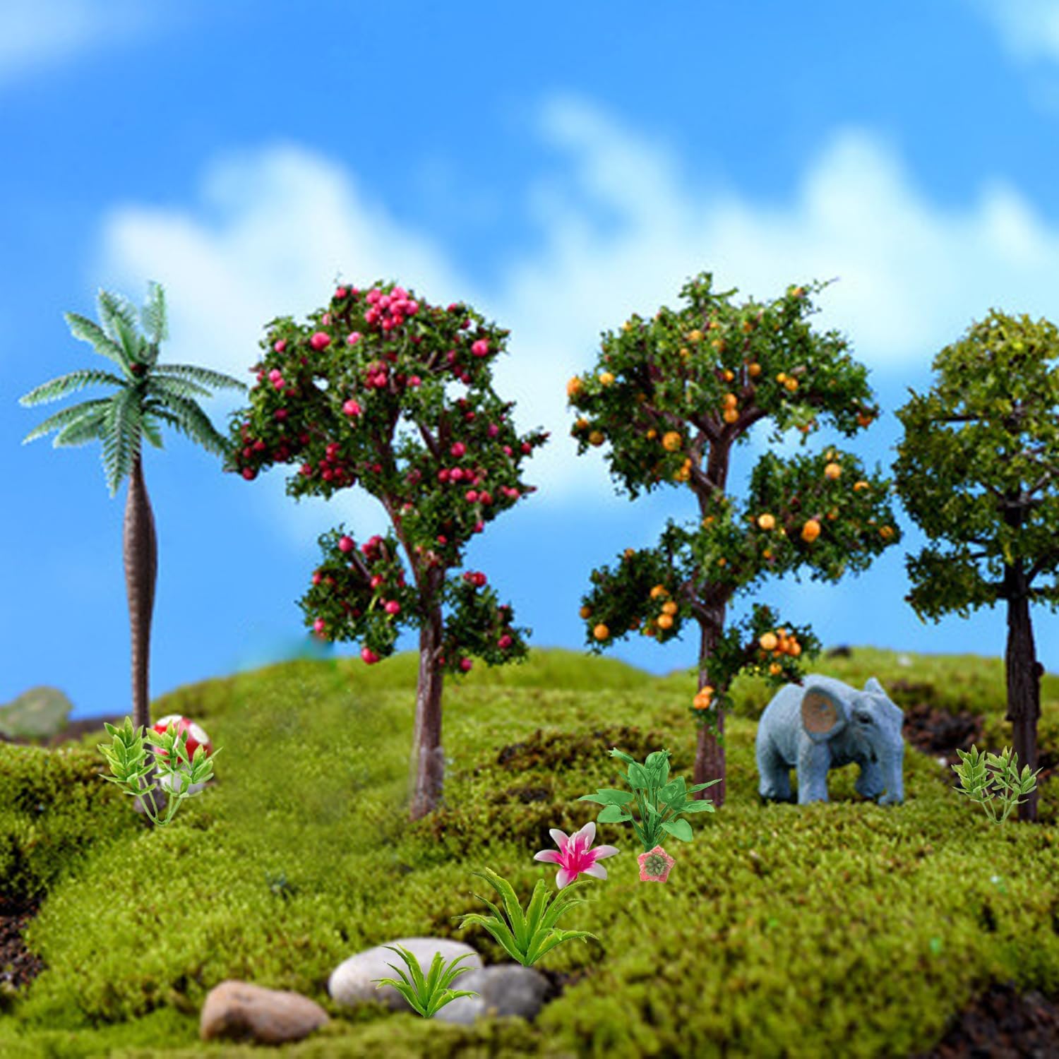 120pcs Mini Model Trees Miniature Plants Set Rainforest Flowers Shrubs Bush Model Fairy Garden Aritificial Plants for DIY Train Railroad Park Scenery Architecture