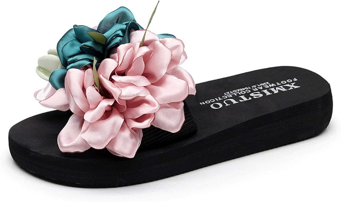 Amazon.com | Women's Sweet Ribbon Flower Platform Slide Sandals Female Low Heel Comfort Summer 