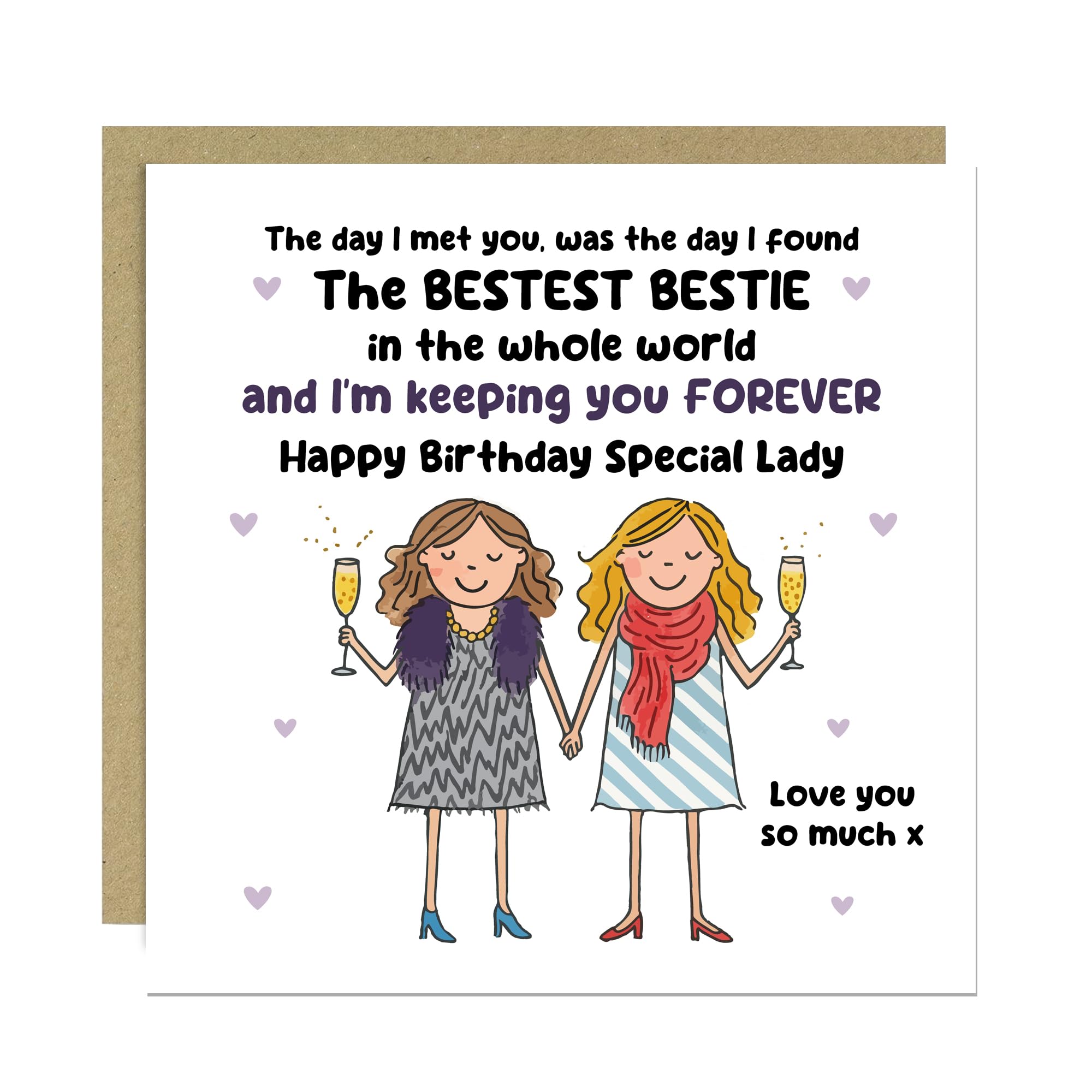 RED OCEAN BESTIE Birthday Card With Kraft Envelope Birthday Card For Best Friend BFF Love You For Women Girls Thank You Her