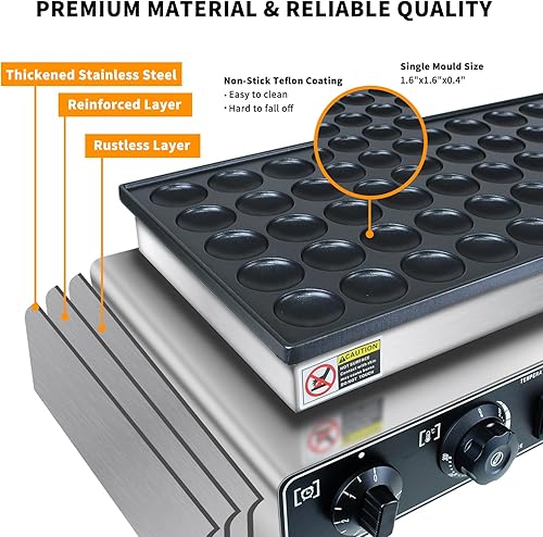 Miniatura 3 de KOOTEN Mini panqueques holandés, 50 wafleras grandes comerciales, máquina eléctrica para hacer crepas, máquina eléctrica antiadherente redonda con 2