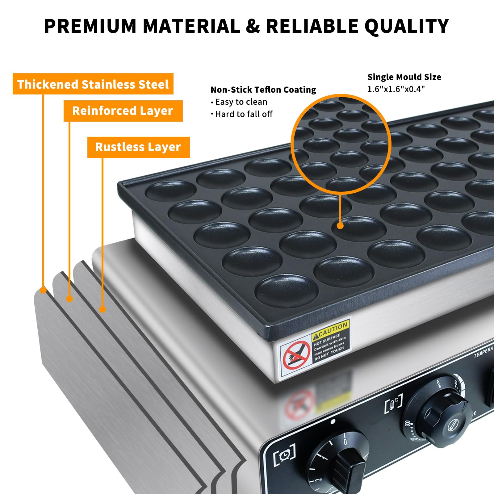 Mini panqueques holandés, 50 wafleras grandes comerciales, máquina eléctrica para hacer crepas, máquina eléctrica antiadherente redonda con 2 termostatos y 2 temporizadores de control separado 3