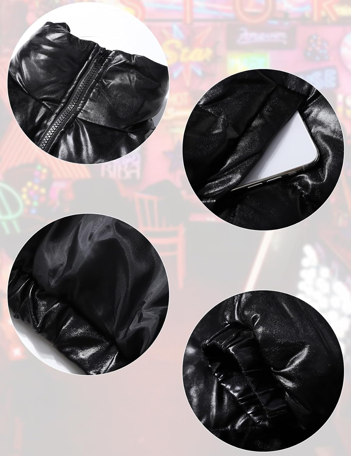 COZYPOIN Women's Metallic Shiny Cropped Puffer Jacket Long Sleeve y2k Zip Up Padded Down Short Coat Outerwear - Image 5