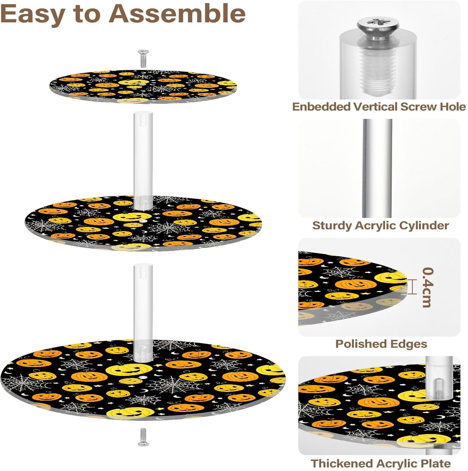 Spiderweb Pumpkin Halloween 3 Tier Acrylic Cupcake Stand, Cupcake Stand for 34 Cupcakes for Weddings, Christmas,Holidays,Parties,Birthday,Printed Cupcake Tower 23302077