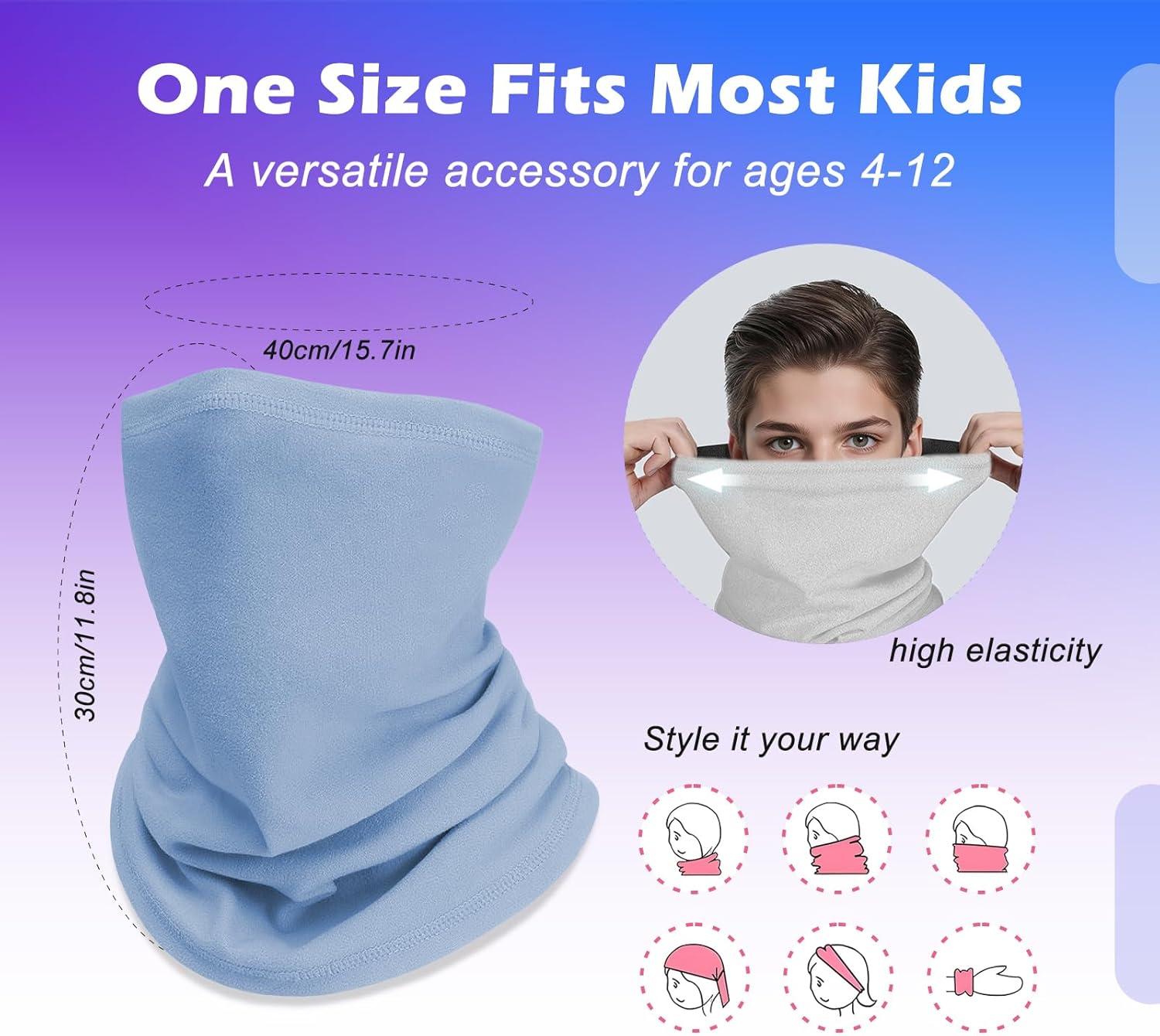 Kids Fleece Neck Warmer Gaiter - Winter Face Cover for Snow Play & School - Warm Elastic Tube Scarf for Boys & Girls - Image 4