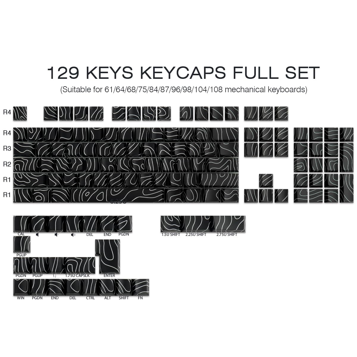 JakeTsai Copritasti PBT, 128 tasti incisi laterali trasparenti Keycap Set Cherry Profile Backlit Keycaps per Cherry MX Switch ASIN/ISO Layout Tastiera meccanica