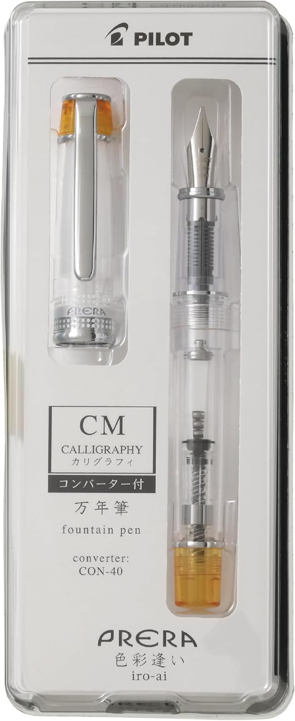 PRERA Iro-Ai Pilot Fountain Pen Transparent Orange Calligraphy Nib P-FPR-1-TO-CM With Original Stylus Ballpoint Touch Pen