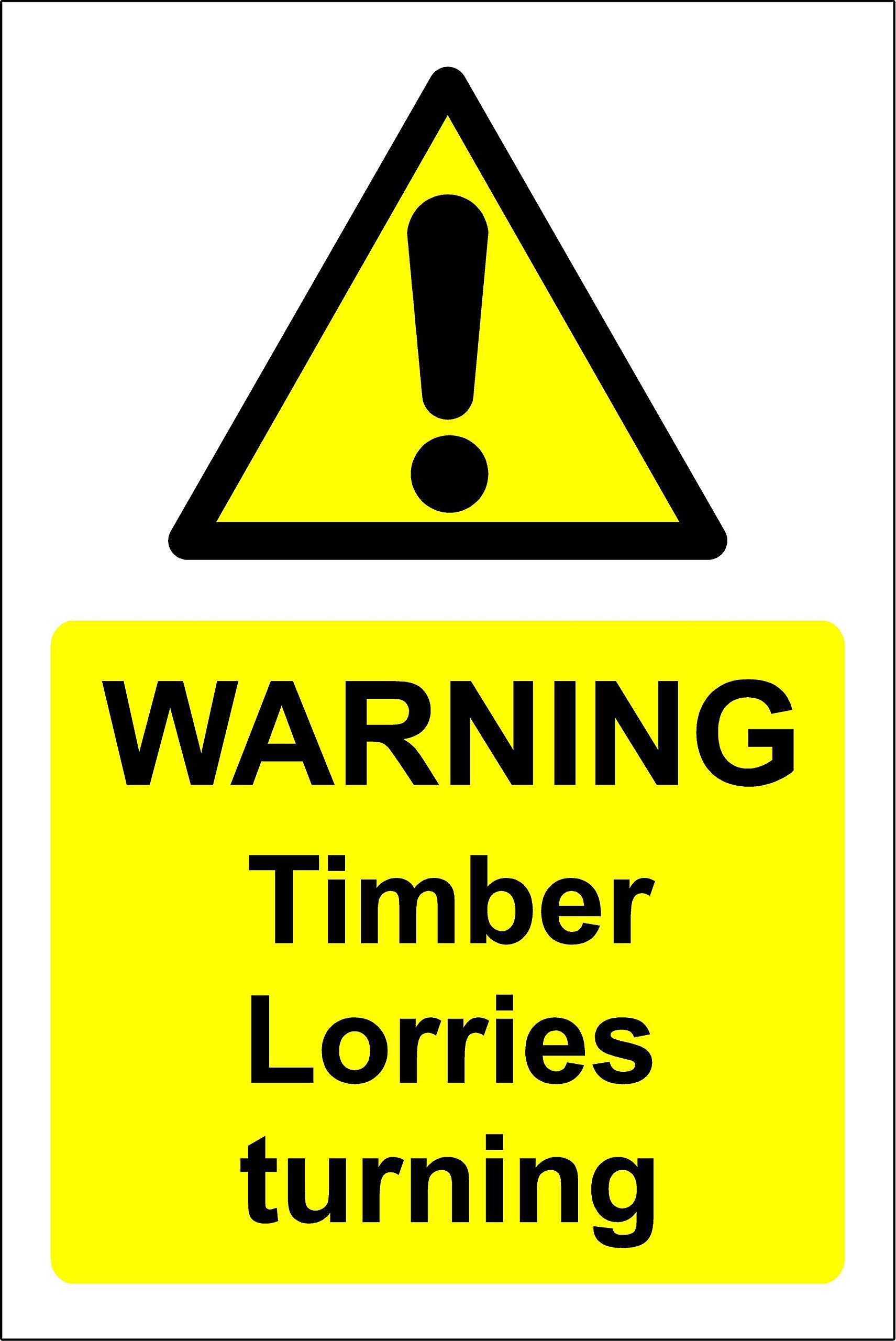 Kpcm Display Ltd Warning Timber Lorries Turning Safety Sign - 3Mm Aluminium Sign 300Mm X 200Mm
