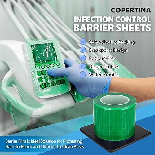 Miniatura 10 de 1 rollo (1200 hojas) película de barrera dental 4x6 por Vastmed Cinta de barrera de película de barrera para tatuaje médico dental - azul