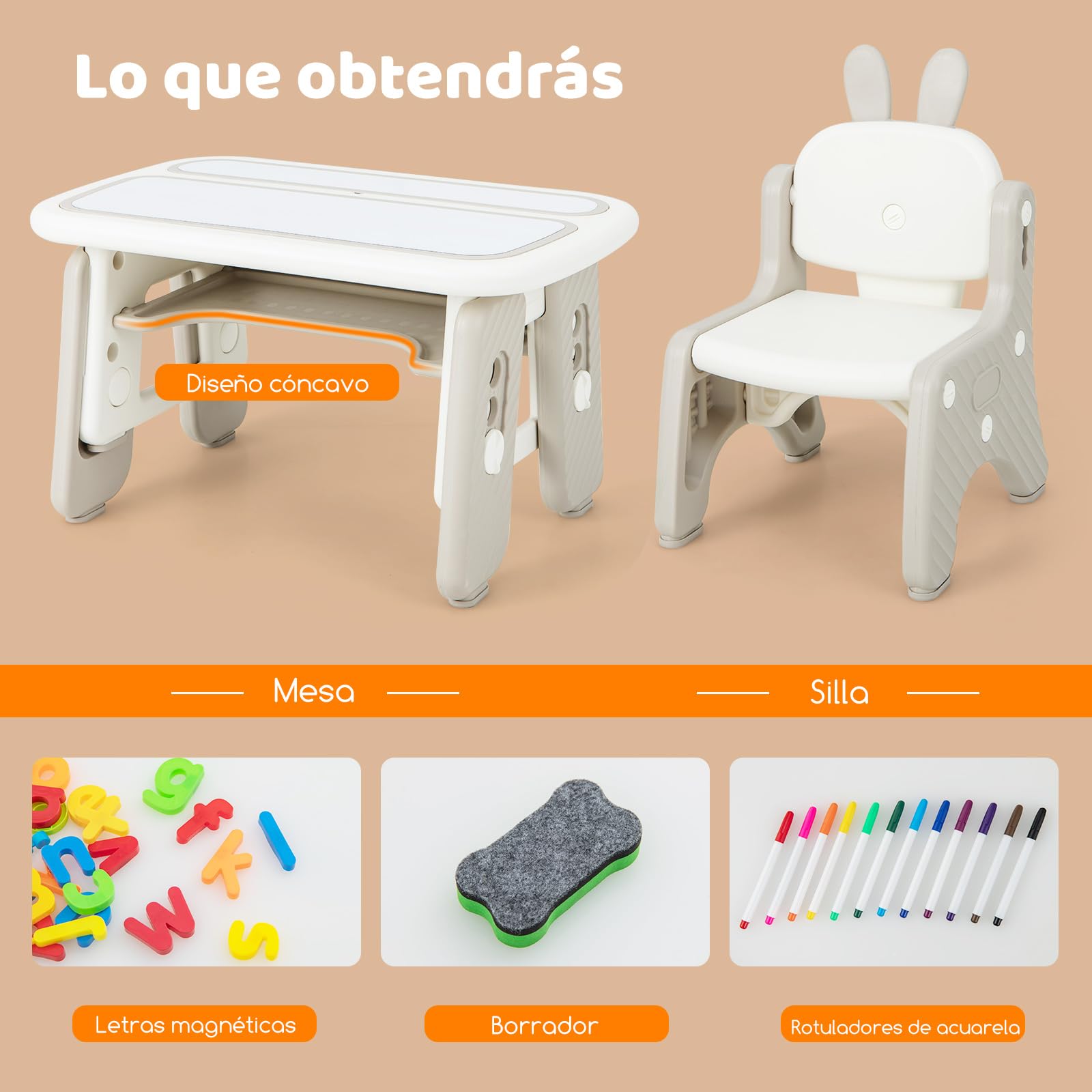 COSTWAY Juego de Mesa y Silla para Niños, Mesa de Arte Infantil con Silla y Estante, Tapa Abatible, Pizarra Magnética Borrable, Mesa de 3 Altura Ajustable para Dibujar, Incluye Accesorios (Gris)