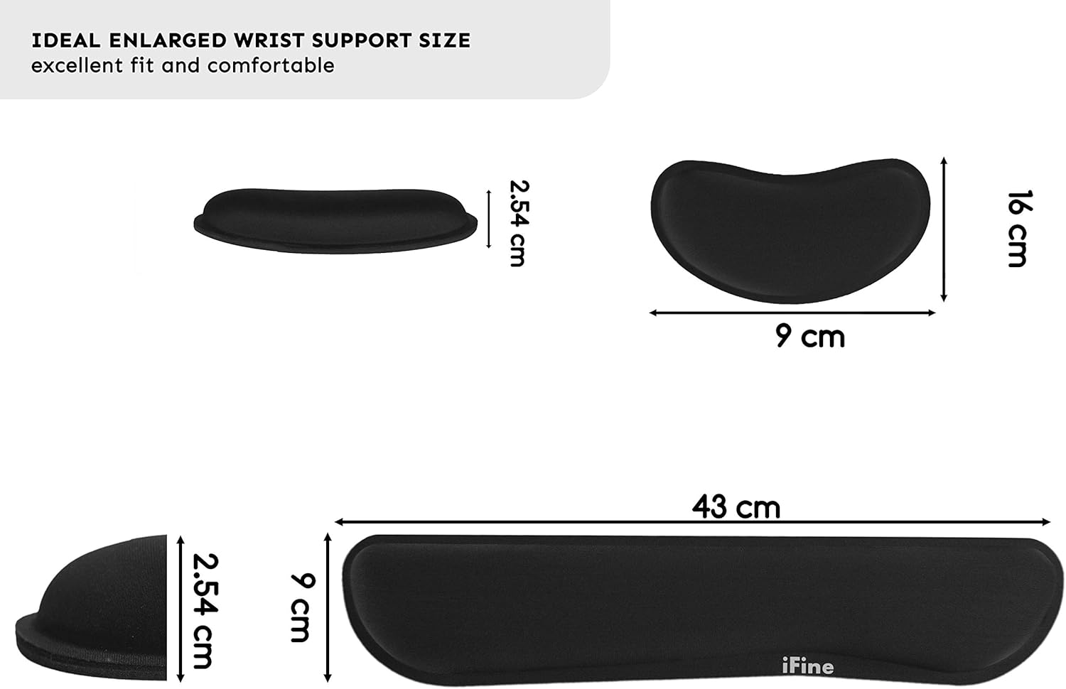 iFine Upgrade Enlarged Memory Foam Set Keyboard Ergonomic Mouse Wrist Rest Pad and Gel Cushion Support for Computer, Laptop, Mac in School, Office or Home, Gaming- for Stress-Free Typing (Black)