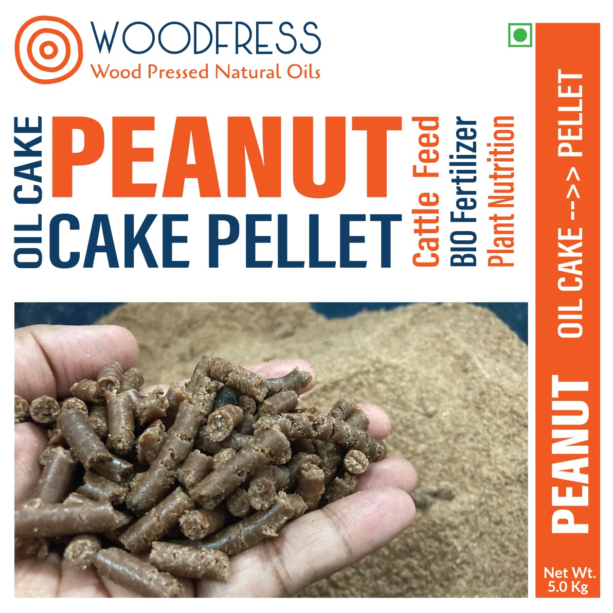 WOODFRESS Wood Pressed Groundnut Oil Cake Pellets, Cattle & Animal Feed, Plant Fertilizer, Food for Cow, Buffalo, Pigs & Bulls - 5 Kg