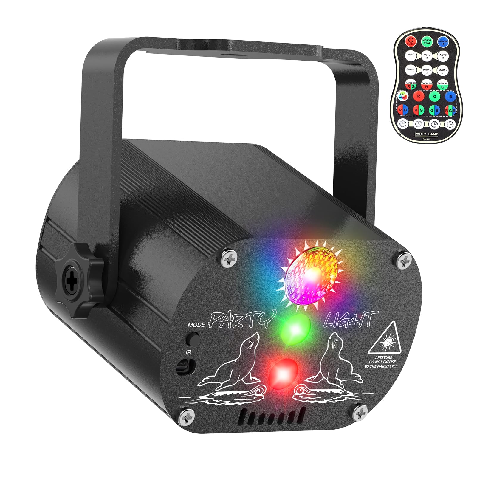 Luz de fiesta Tyonto con disco LED inalámbrico, batería de 4500 mAh y controlada por música. Proyector de 60 patrones, efecto estroboscópico, control remoto y cable USB de 2 m, ideal para fiestas