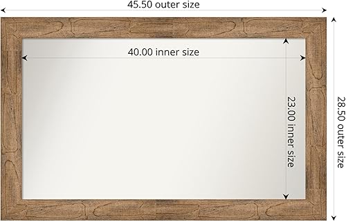 Miniatura 3 de Amanti Art Espejo de baño marrón para sobre el fregadero, 29 x 46 pulgadas, espejo rectangular marrón búho, marco de madera rústica grande, se