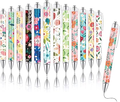 Maritown 12pcs Floral Art Pens Sets for Women Nice Fancy Pens Pretty Flower Ballpoints Pens Classroom Retractable Ballpoint Pen Black Ink Pen Gift for School Office Home Drawing Flowers, 12