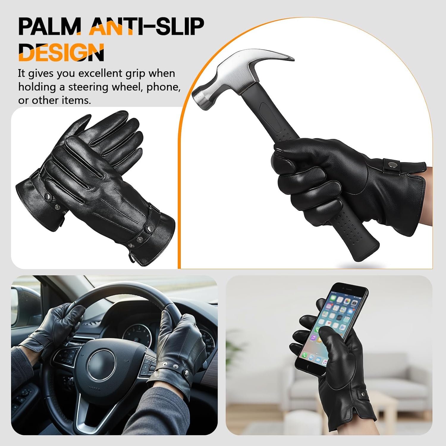 Eadali Men's Genuine Sheepskin Leather Gloves with Rabbit Fur Lining, Full-Finger Touchscreen, Cold Weather & Luxury Gift Box - Image 4