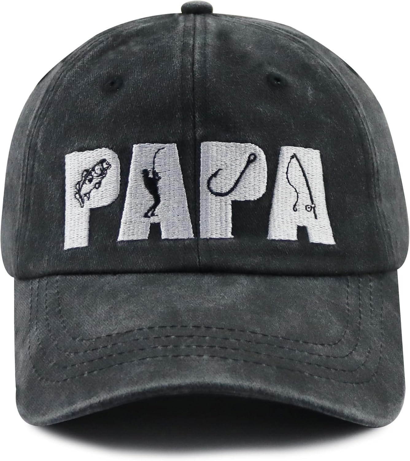 Fishing Papa Hats for Men, Funny Cotton Embroidered Fishing Decor Baseball Cap for Dad Father Papa