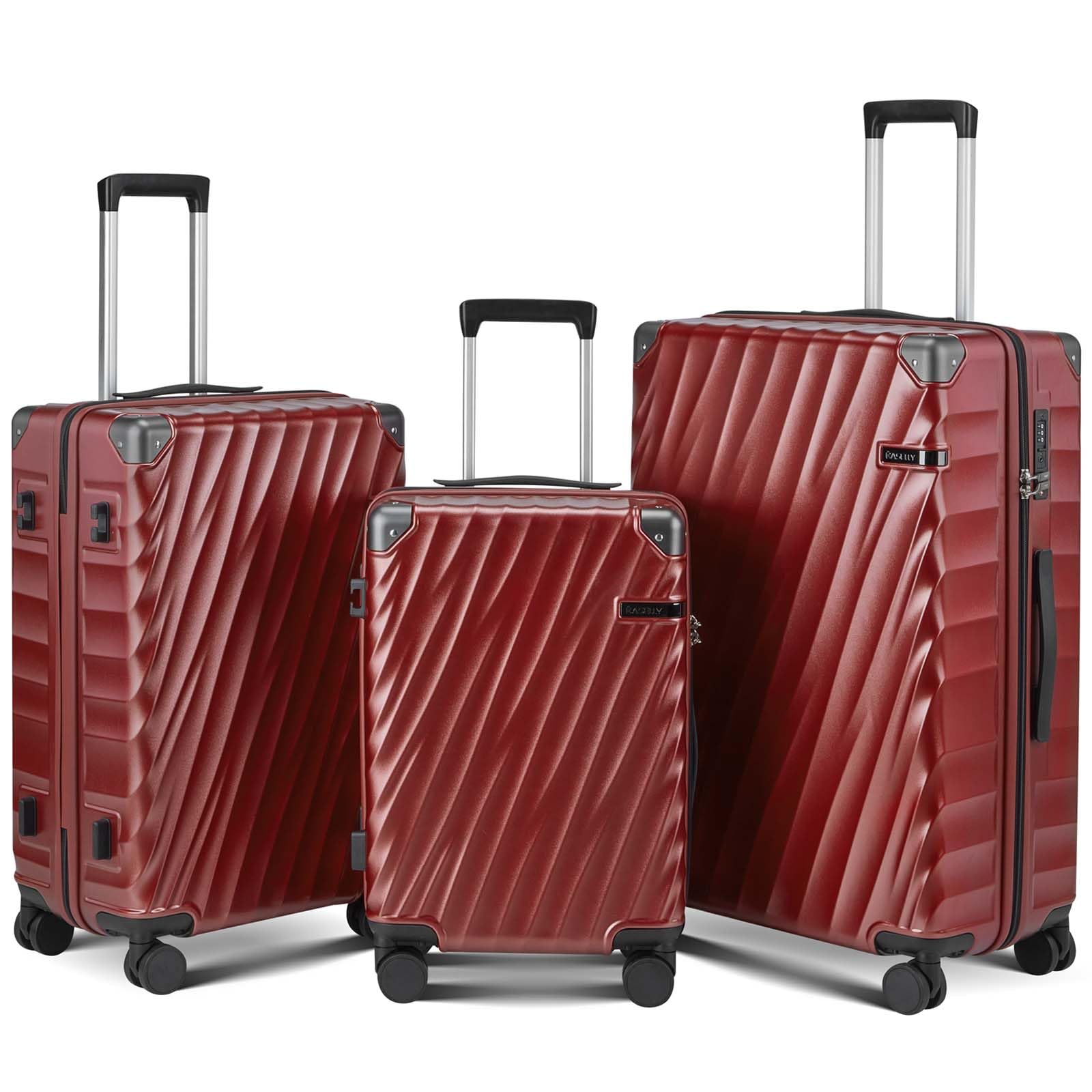 luggage sets 3 piece with spinner wheels, pc hard shell travel luggage, carry on suitcase with tsa lock,ykk zippers,charcoal metallic (red, 3 piece sets(20/24/28)