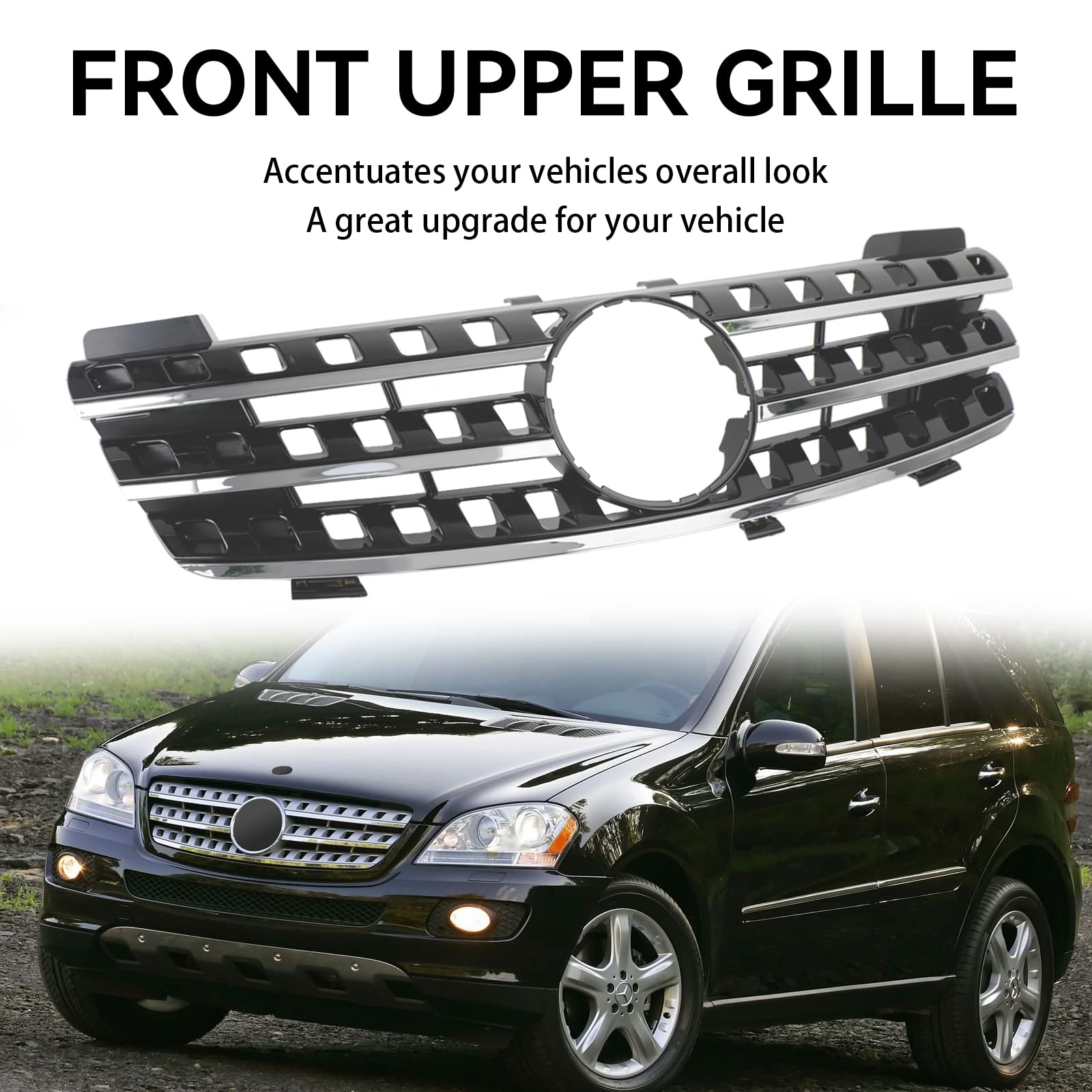 Parrilla del Parachoques Delantero Apto para Mercedes ML-Class W164 2005-2008 Chrome/Black (No Logo)
