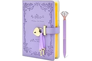 Girls Diary with Lock and Key, B6 Heart-Shaped Notebook with 360 Gold...
