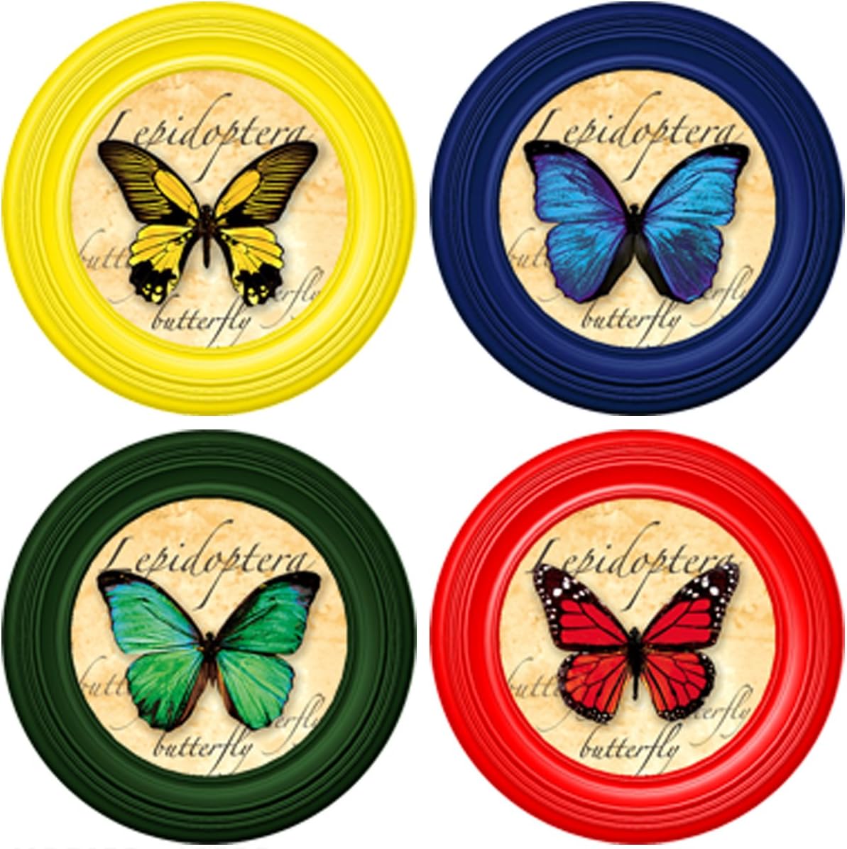 Joster Coasterica 2-in-1 Flutterbys Silicone Stemware Coaster and Glass Marker, Set of 4