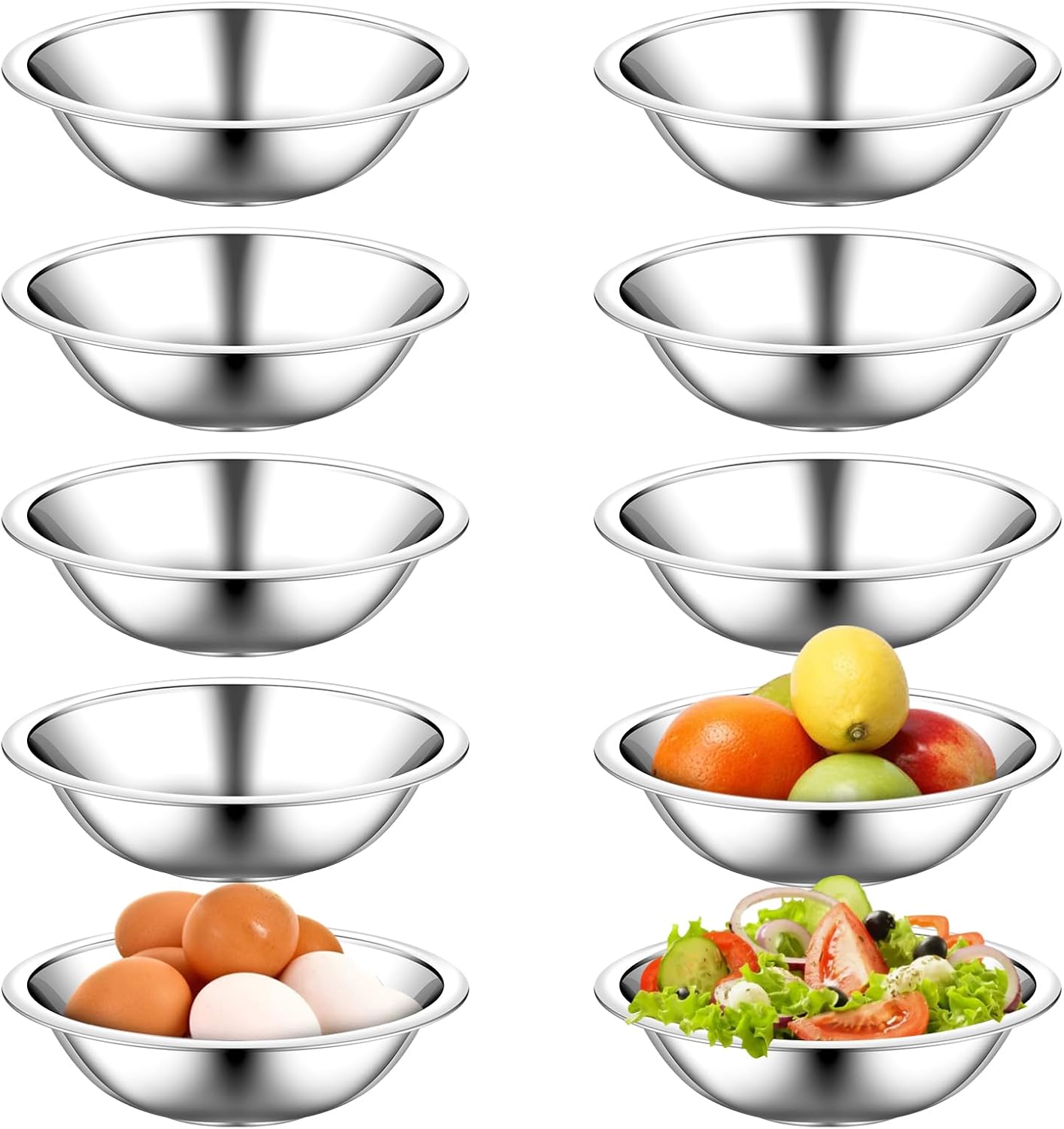 KesaPlan 10pcs Prep Bowls for Cooking,Small Stainless Steel Bowls 6.3inch Wide Metal Bowls Food Prep, 0.75 Quart Flat Base for Kitchen Meal Prep,Mixing,Cooking, Serving.
