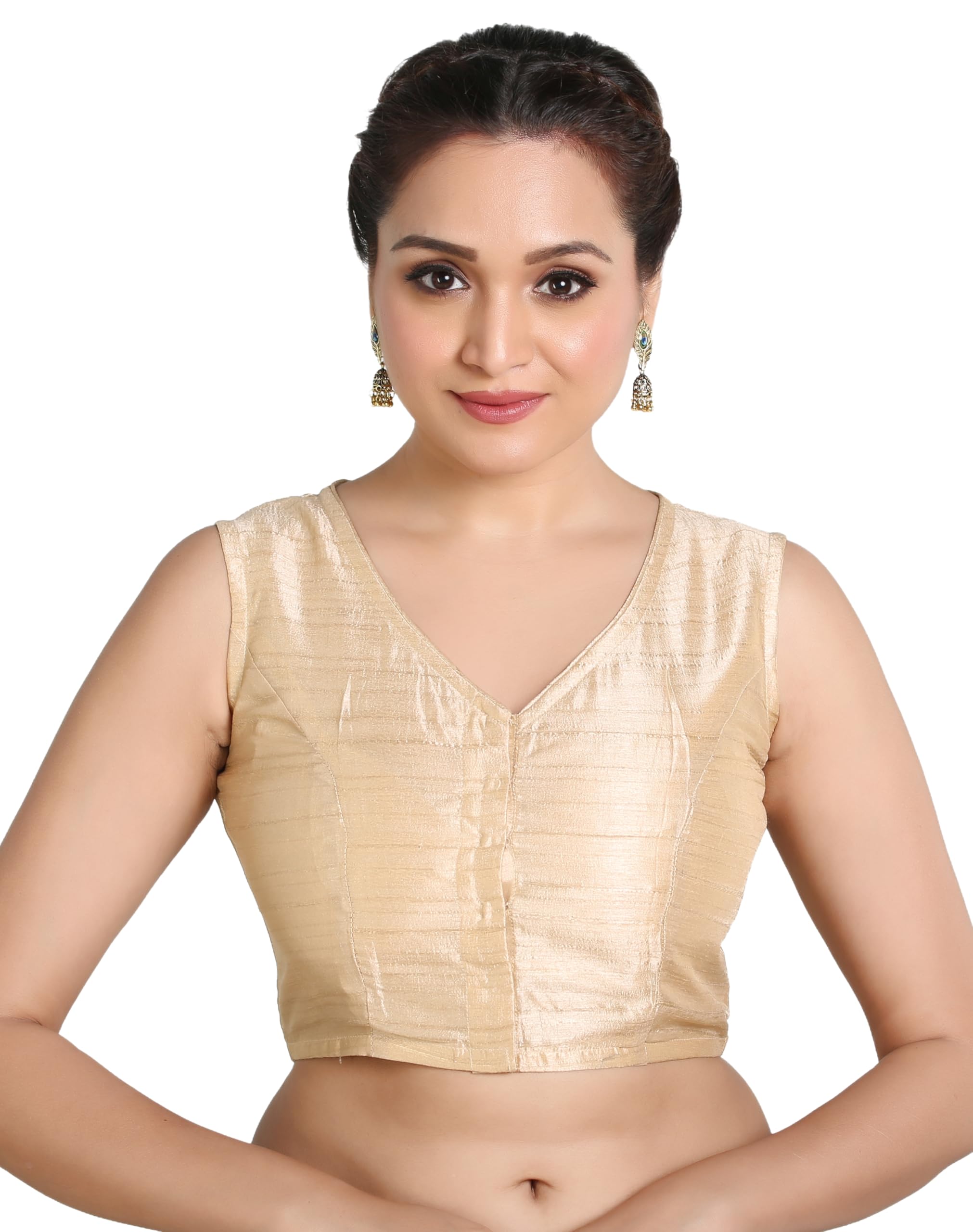 madhu fashion Women's Art Silk Sleeveless Readymade Saree Blouse-picture-45