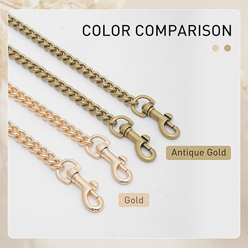 Miniatura 2 de Correa de cadena plana de hierro de 24 pulgadas y 23.6 in para monedero, bolso de hombro, accesorios de correas (cobre dorado + perla-24 pulgadas),