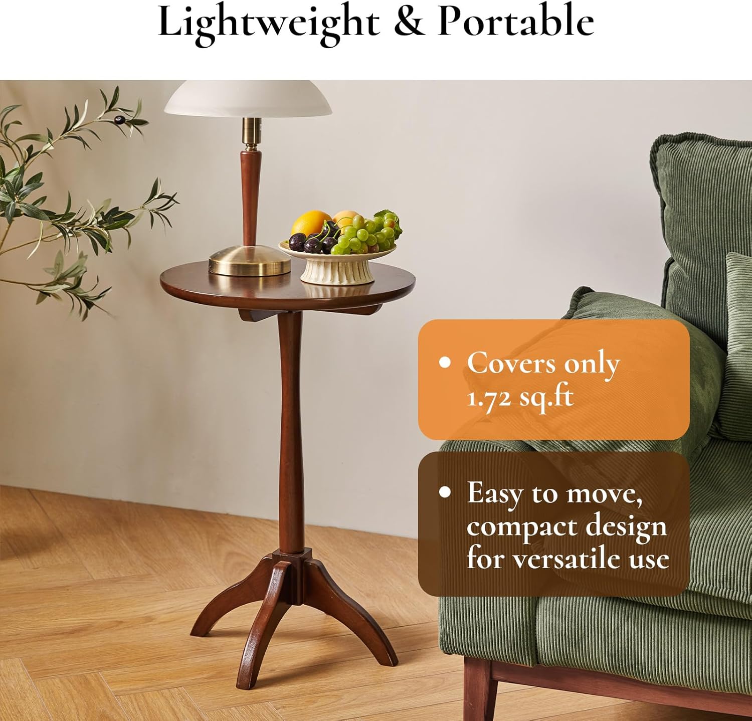 Small Round Side Table, Solid Wood End Table with Adjustable Height, Portable Accent Coffee Table, Nightstand,15.75" Dia.x 23.62" H,(Walnut)