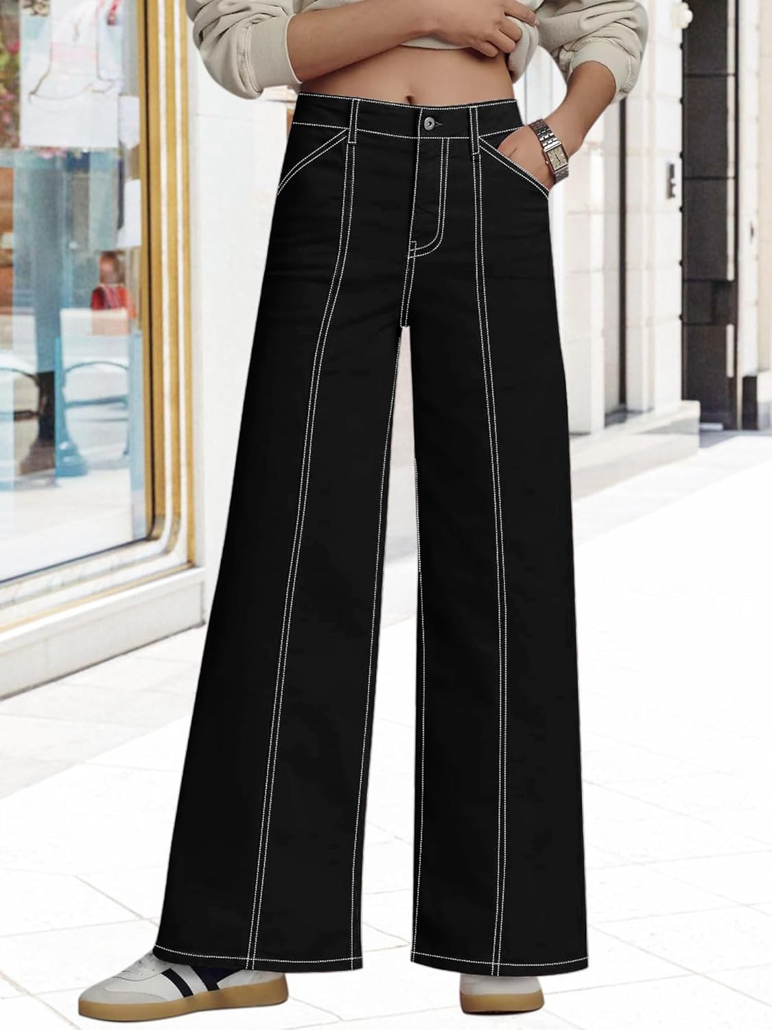 High Waisted Wide Leg Jeans for Women Trendy Stretchy Baggy High Rise Denim Pants Casual - Image 2