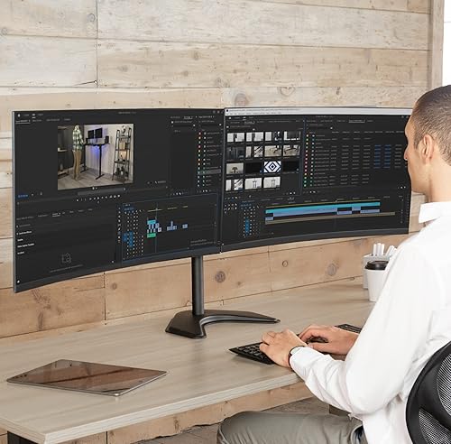 Miniatura 2 de VIVO STAND-V032F - Soporte de escritorio independiente para 2 pantallas de hasta 32 pulgadas, brazos totalmente ajustables de alta resistencia con