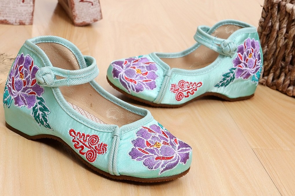 Tianrui Crown Girl's Embroidery Flat Ballet Shoes Kid's Cute Mary-Jane Dance Shoe Flat Sandal Shoe Green