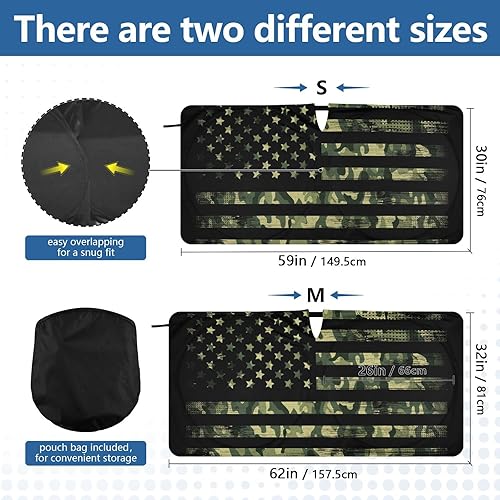 Miniatura 3 de Parasol para parabrisas de automóvil, bandera estadounidense con camuflaje grunge para ventana delantera de automóvil, plegable, bloquea los rayos
