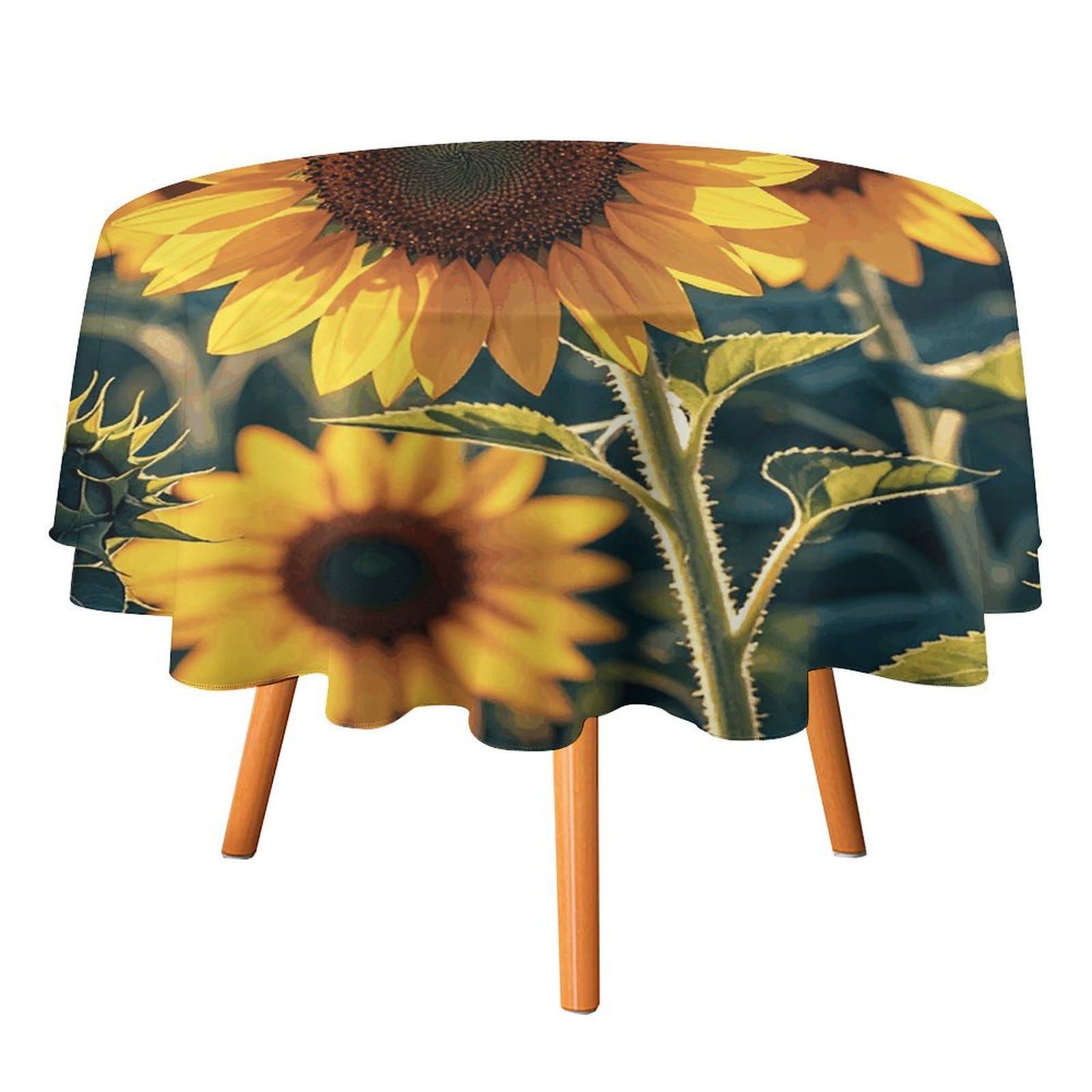 Nappe ronde 178 cm tournesols et cœurs lavable pour table de fête