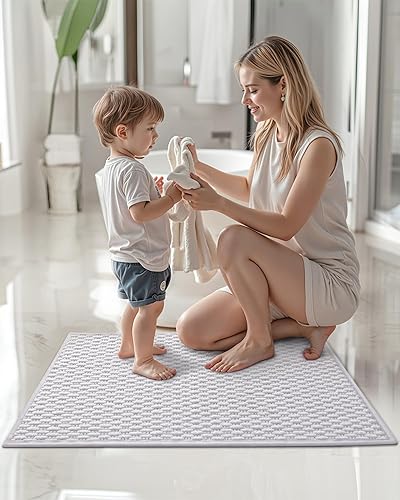 Miniatura 8 de Color&Geometry Alfombras de baño de felpilla tejidas absorbentes, antideslizantes, de 16 x 24 pulgadas, color blanco, lavables, alfombra de baño