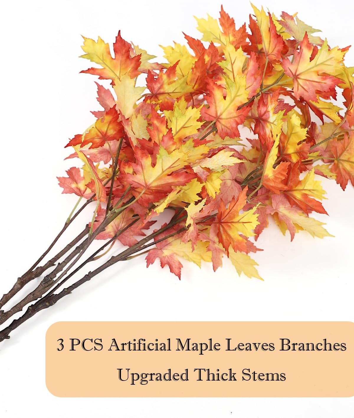 DuHouse 6 pcs  Artificial Maple Leaves Branches, Fall Faux Maple Leaf Stems for Vase, Autumn Decorations for Home, Thanksgiving, Halloween, Wedding Centerpiece Decor