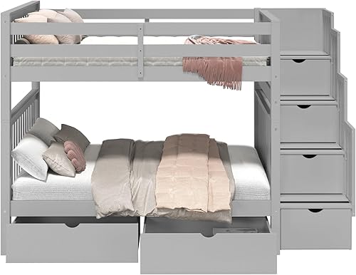 Miniatura 8 de Bedz King Literas de escalera con 4 cajones en los escalones y 2 cajones debajo de la cama color gris