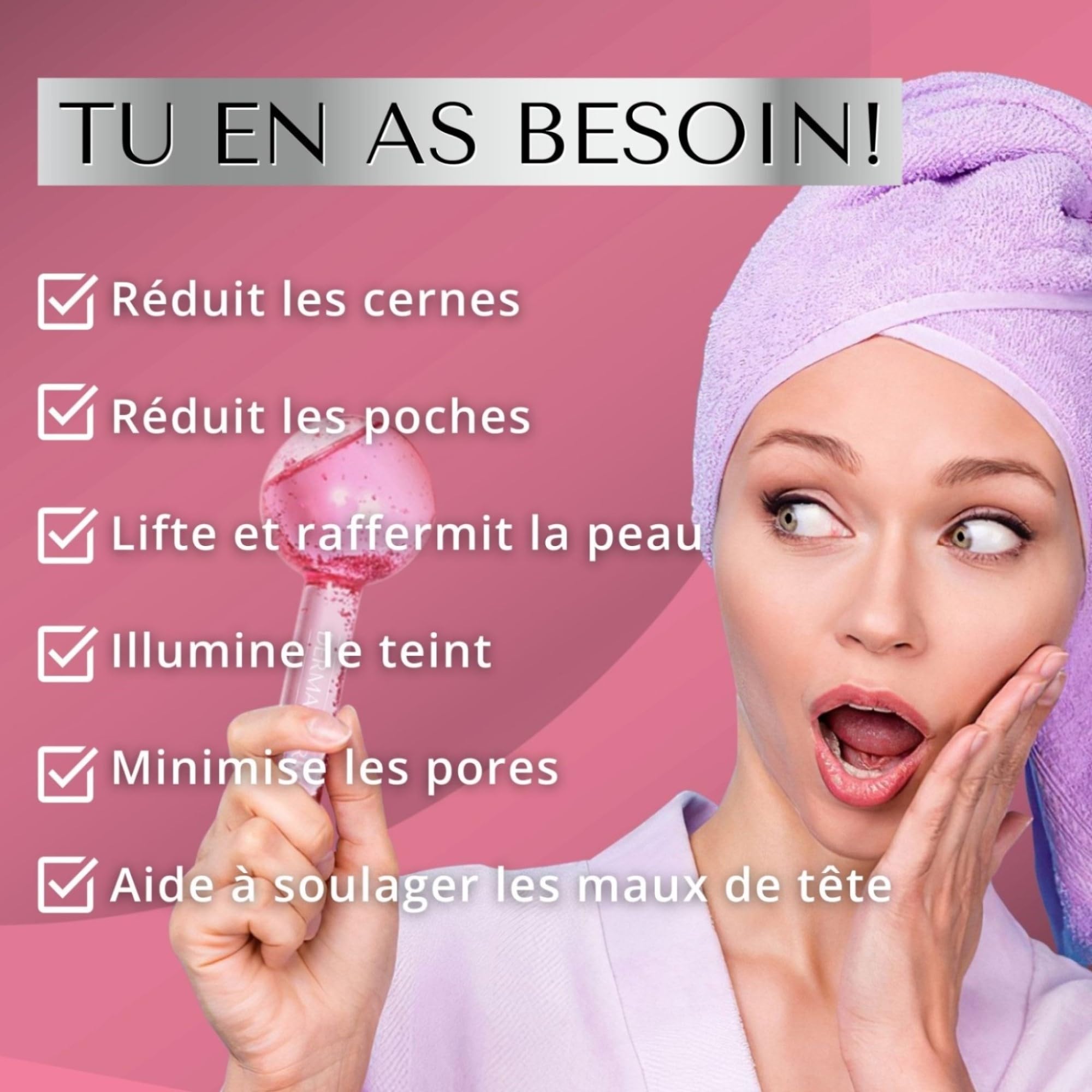 LUXURY ICE ROLLER VISAGE - Glacon Soins pour le Visage - Anti Poche et Cernes sous les Yeux - Anti Age et Anti Ride - Drainage Lymphatique - Skin Care Face Ice Roller Idee Cadeau Femme by DERMAWORKS