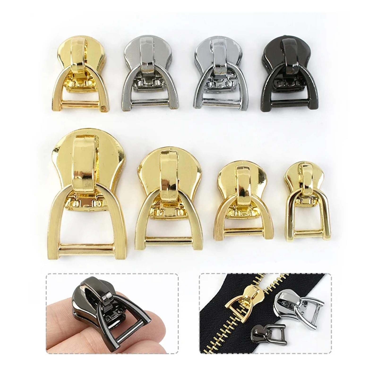 Tirador de cremallera for Metal, anillo en D, deslizadores, bolsas, chaqueta, cierre cremalleras repuesto, accesorios costura DIY, 5-20 piezas, 3#5#8#10#(Chrome,20Pcs,ForMetal-No8)