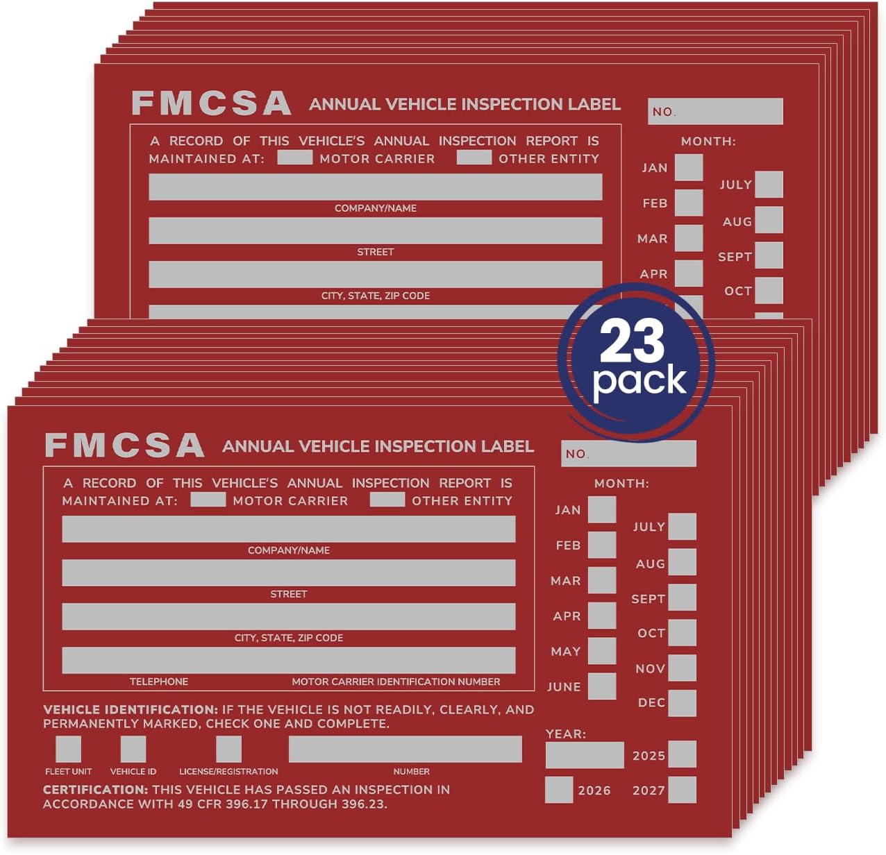 Red Annual Inspection Record Labels (23) – Waterproof/UV-Resistant Film – Supports 49 CFR §396.17 Documentation