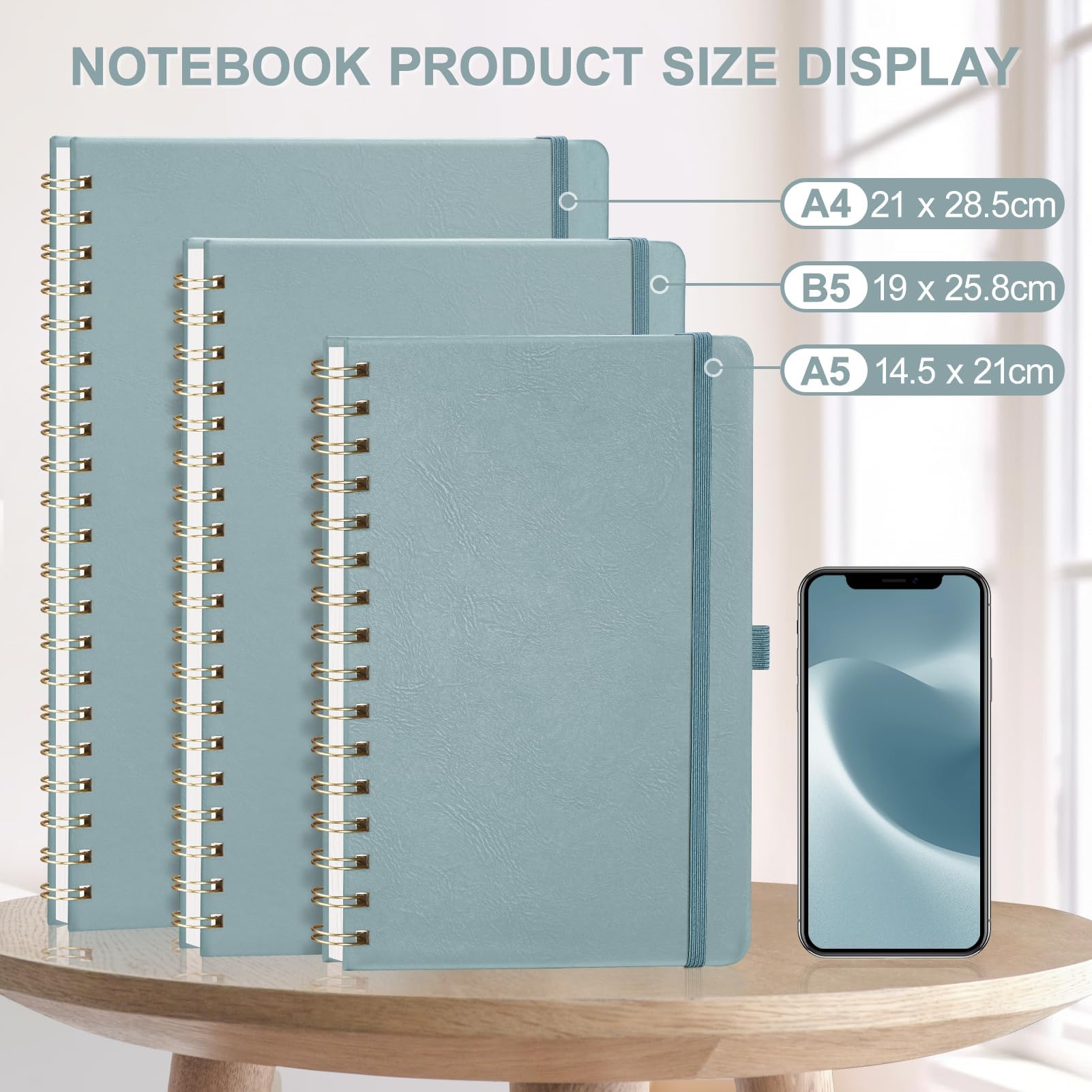 EMSHOI A5 Notebook Lined Journal, 100gsm, PU Leather Hardcover, Sticky Notes, Pocket, Pen Loop, Ruler, Bookmark - Image 3