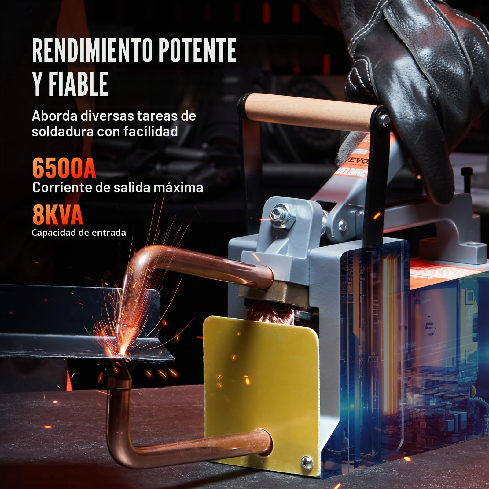 VEVOR Soldadora por puntos portátil, 1/8" de espesor, máquina de soldadura por puntos, capacidad de entrada de 8 kVA, máquina de soldadura por puntos para láminas de acero al carbono, acero inoxidable