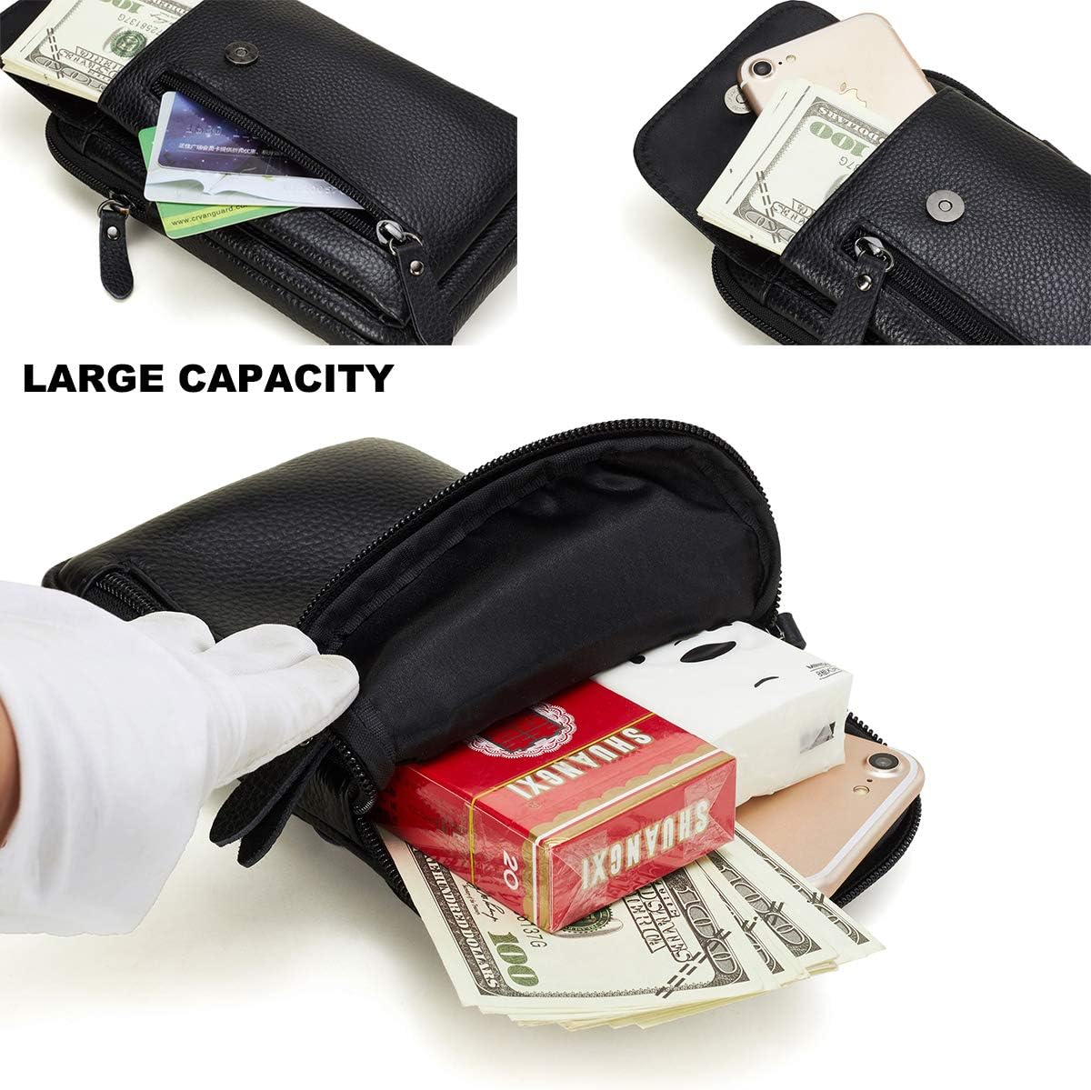 One-Day Sale: Up to 60% Off Genuine Leather Cell Phone Holster Belt Clip Pouch Compatible for iPhone 13 Pro Max, 12 Pro Max, Galaxy Note 20 Ultra S20 S21 Ultra with Phone Case on,Mens Crossbody Purse Bag Belt Loop Messenger
