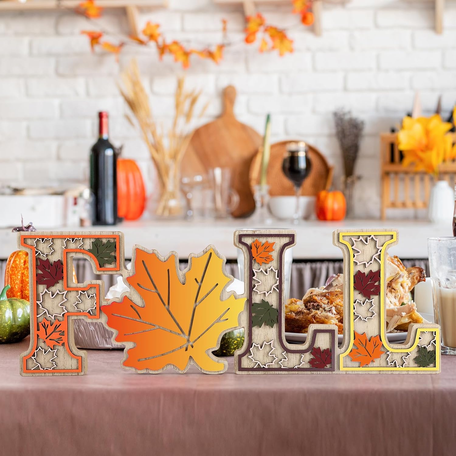 Fall Decorations for Home Wooden Fall Decor Table Sign Tabletop Tiered Tray Decor Centerpieces for Tables Indoor Home Office Autumn Farmhouse Rustic Vintage Thanksgiving Harvest Party Desk Shelf
