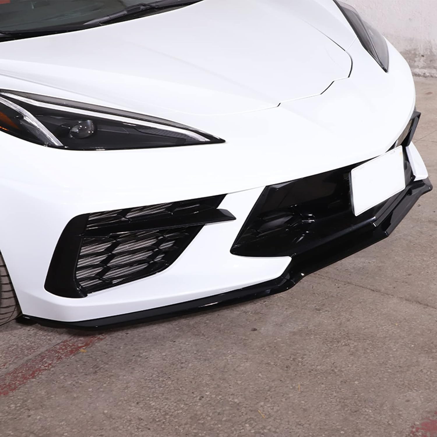 Front Bumper Lip Chin Spoiler Splitter Diffuser Guard Wing Protector Trim Car Body Kit Compatible with Chevrolet Corvette C8 Z51 2020-2023, ABS Plastic Carbon Fiber Pattern C8 Accessories